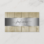 ライトブラウンウッドグレインルックモノグラムシルバーデコール 名刺 (正面)