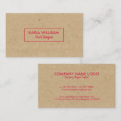 ライトブラウンクラフト紙クリムゾンレッドアクセント 名刺 (正面/裏面)