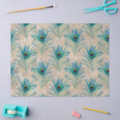 ライトブラウンデコップブルーの孔雀の羽 薄葉紙 (クラフト)