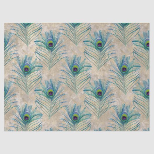 ライトブラウンデコップブルーの孔雀の羽 薄葉紙 (正面)