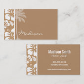 ライトブラウンハワイアン熱帯ハイビスカス；ヤシ 名刺 (正面/裏面)