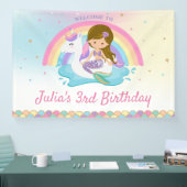 ライトブラウンマーメイドユニコーンプール誕生日へようこそ 横断幕 (トレードショー)
