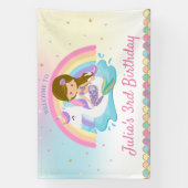 ライトブラウンマーメイドユニコーンプール誕生日へようこそ 横断幕 (縦)
