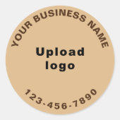 ライトブラウン上のラウンドパターン電話番号文字 ラウンドシール (正面)