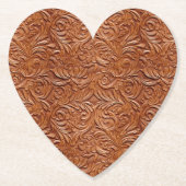 ライトブラウン西フェイク革 ペーパーコースター (正面)