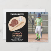 ライトブラウン野球誕生日招待状w写真 招待状 (正面)