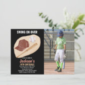 ライトブラウン野球誕生日招待状w写真 招待状 (スタンド正面)