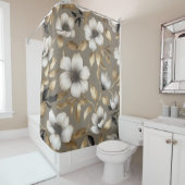 ライトブラウン金ゴールド白黒フローラ シャワーカーテン (インサイチュ)