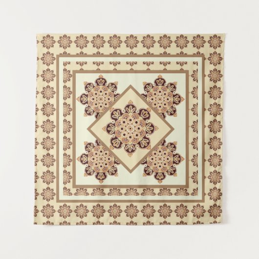 ライトブラウン&クリーム付きウォールタペストリーメダリオン タペストリー (正面(横))