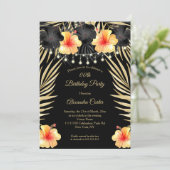 ライトブラック金ゴールドイエローハイビスカス熱帯パーティー 招待状 (スタンド正面)