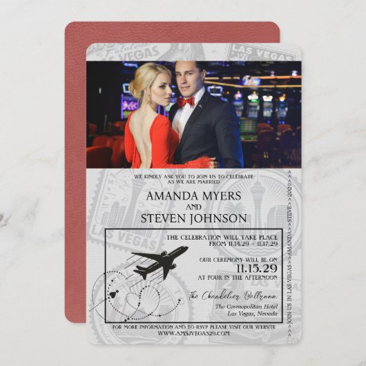 ライトブルガンディラスベガス結婚パスポート 招待状 (正面/裏面)