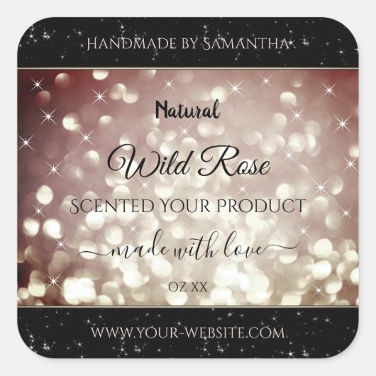 ライトブルゴーニュグリッタースパークルスターズプロダクトラベル スクエアシール (正面)