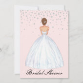 ライトブルネットブライドイラストレーションブライダルシャワー 招待状 (正面)