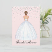 ライトブルネットブライドイラストレーションブライダルシャワー 招待状 (スタンド正面)