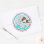 ライトブルネットマーメイドエージュファイブ誕生日シール ラウンドシール (封筒)