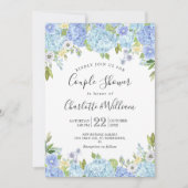 ライトブルーあじさい水色カップルのシャワー 招待状 (正面)