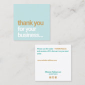 ライトブルーありがとうお客様感謝の挿入 スクエア名刺 (正面/裏面)