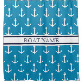 ライトブルーいかりパタ航海のーンボート名 シャワーカーテン (正面)