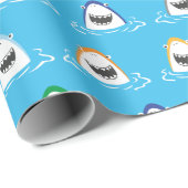 ライトブルーおもしろいの鮮やかな色の可愛いサメ ラッピングペーパー (ロールコーナー)