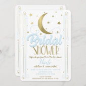 ライトブルーお洒落金ゴールドムーンスターズブライダルシャワー 招待状 (正面/裏面)