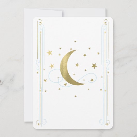 ライトブルーお洒落金ゴールドムーンスターズブライダルシャワー 招待状 (裏面)