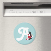 ライトブルーかわいいペンギン泳ぐキッズモノグラム マグネット (インサイチュ (食洗機))