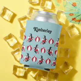 ライトブルーかわいい漫画スイミングペンギン子供の名前 缶クーラー