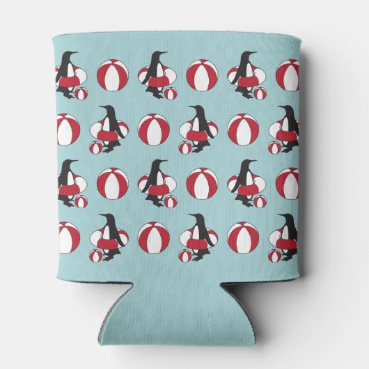 ライトブルーかわいい漫画スイミングペンギン子供の名前 缶クーラー (裏面)