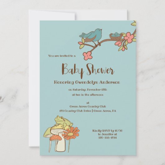 ライトブルーかわいらしコテージコアベビーシャワー 招待状 (正面)