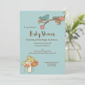 ライトブルーかわいらしコテージコアベビーシャワー 招待状 (スタンド正面)
