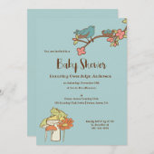 ライトブルーかわいらしコテージコアベビーシャワー 招待状 (正面/裏面)
