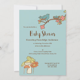 ライトブルーかわいらしコテージコアベビーシャワー 招待状