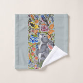 ライトブルーかわいらしバニーウサギの鳥の鳥フローラカワイト バスタオルセット (ウォッシュタオル)