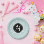 ライトブルーかわいらしフローラリースパーソナライズされた ペーパープレート (パーティー)