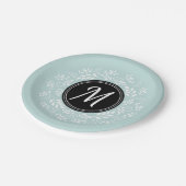 ライトブルーかわいらしフローラリースパーソナライズされた ペーパープレート (アングル)