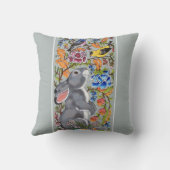 ライトブルーかわいらしラビットバードフローラかわいい装飾 クッション (裏面)