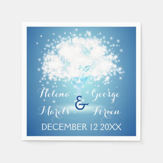 ライトブルーきらめくの魔法結婚の木 スタンダードカクテルナプキン (正面)