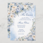ライトブルーとクリーム色のバラ 招待状 (正面/裏面)
