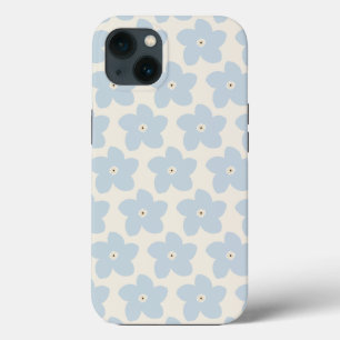 ライトブルーとクリーム色のレトロフラワー iPhone 13ケース