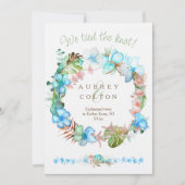 ライトブルーとグリーンのトロピカルエロペメントのお知らせ 招待状 (正面)