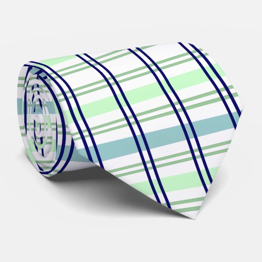 ライトブルーとグリーンの格子模様のネクタイ付きネイビー ネクタイ (ロール)