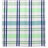 ライトブルーとグリーンプレイドシャワーカーテン付きネイビー シャワーカーテン (正面)