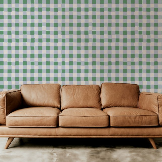 ライトブルーとグリーン市松模様にプライド 壁紙 (Soft blue and green hand-drawn checkered plaid peel and stick wallpaper.)