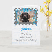 ライトブルーとグレーの犬からの母の日 カード (黄色い花)