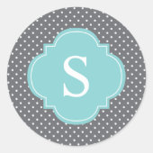 ライトブルーとグレー水玉模様パター ラウンドシール (正面)