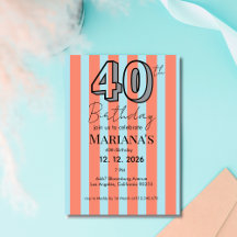 ライトブルーとコーラルストライプのモダンな40歳の誕生日 