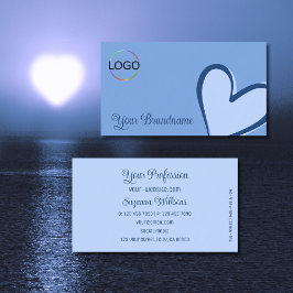 ライトブルーとゴージャスなハートとロゴかわいい 名刺