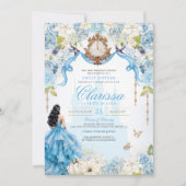 ライトブルーとゴールドのシンデレラプリンセス スイート16 招待状 (正面)