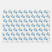 ライトブルーとゴールドの水彩手描き ラッピングペーパーシート (正面)