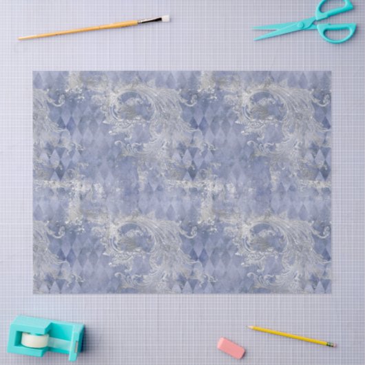 ライトブルーとシルバーのフィリーグデクページ 薄葉紙 (クラフト)